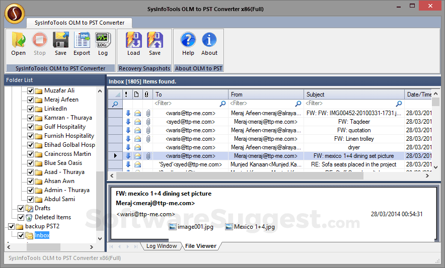 sysinfotools olm to pst converter screensot