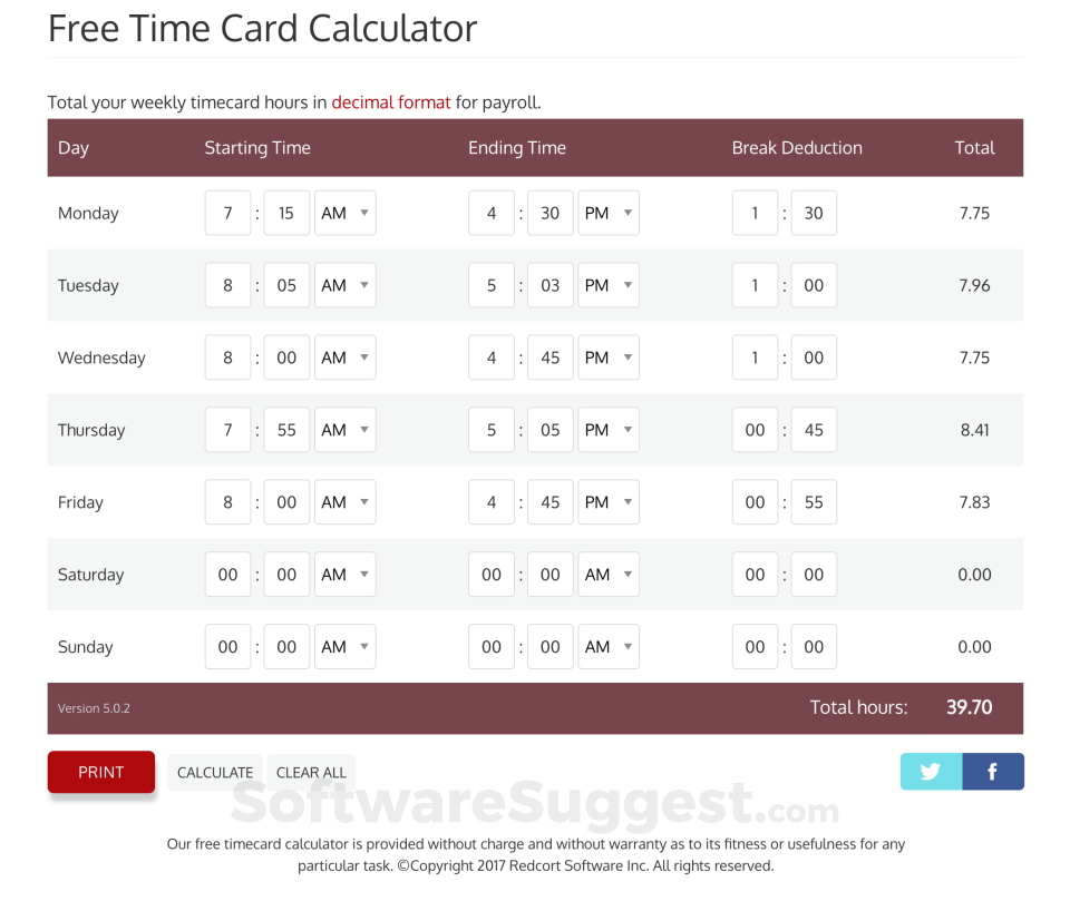 Free Time Card Calculator Pricing Reviews Features In 2022