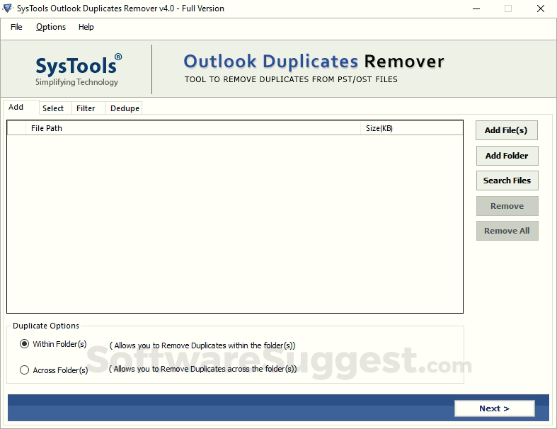 systools outlook duplicate remover serial