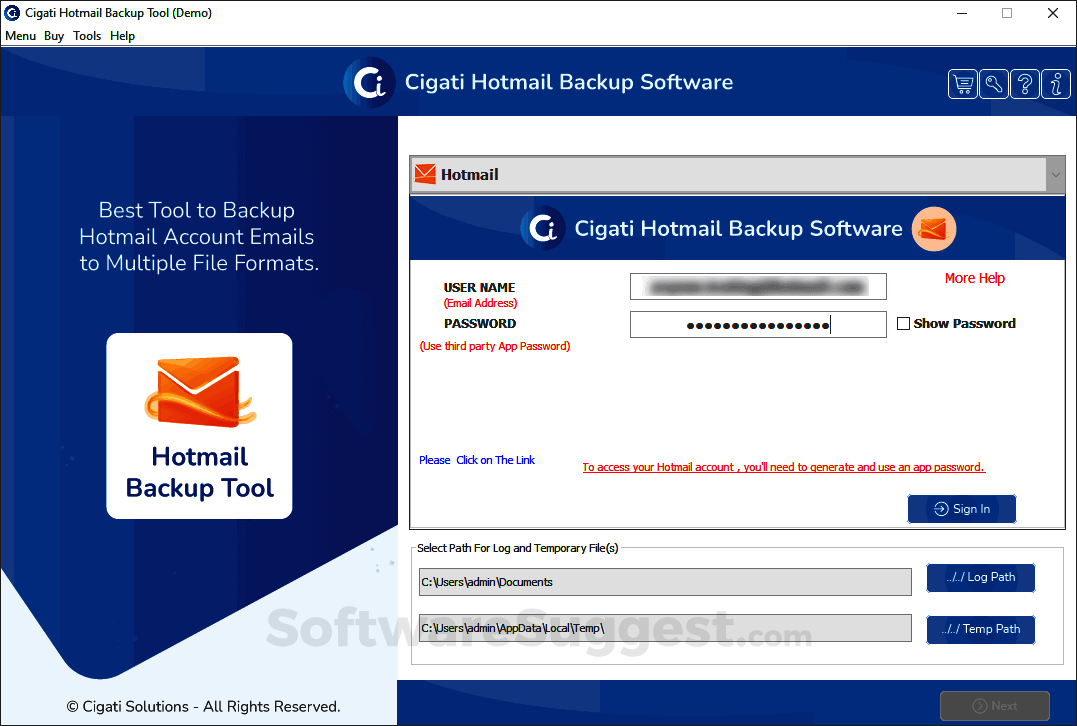 hotmail backup to pcv