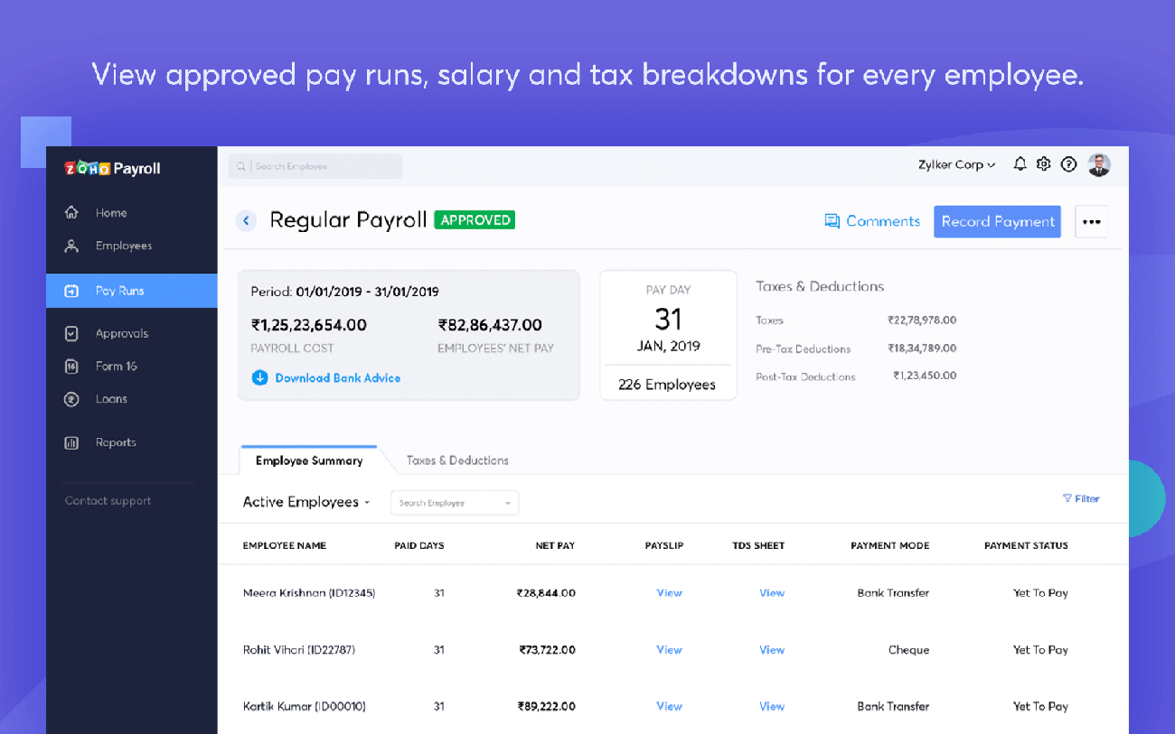 Zoho Payroll - Reviews, Pricing, Free Demo And Alternatives